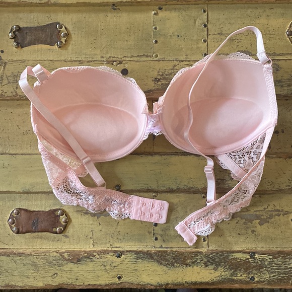 BODYCON LACE PUSHUP BRA STRETCH GIRLY PINK LACE PUSH-UP BRA 36C PINUP - Picture 4 of 11